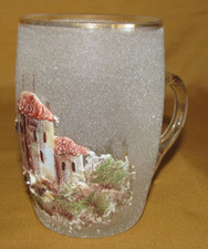 Ancien verre gobelet chope granité à décor de paysage émaillé