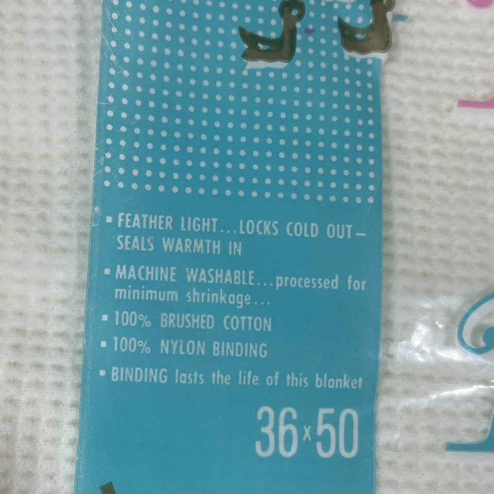 NOS Toddetime 婴儿 Morgan JCPenney 白色棉保暖毯尼龙边缘 F2 — 第 3/4 张图片