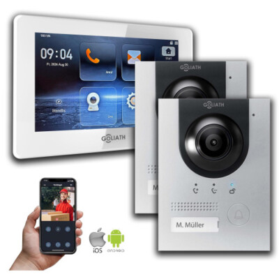Goliath IP Hybrid Video Gegensprechanlage 2x Außenstation mit Kamera 7 Zoll Silb
