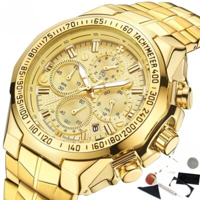 Luxus Herren Gold Chronograph Uhr Top Marke Big Dial Armbanduhr Herren & Damen