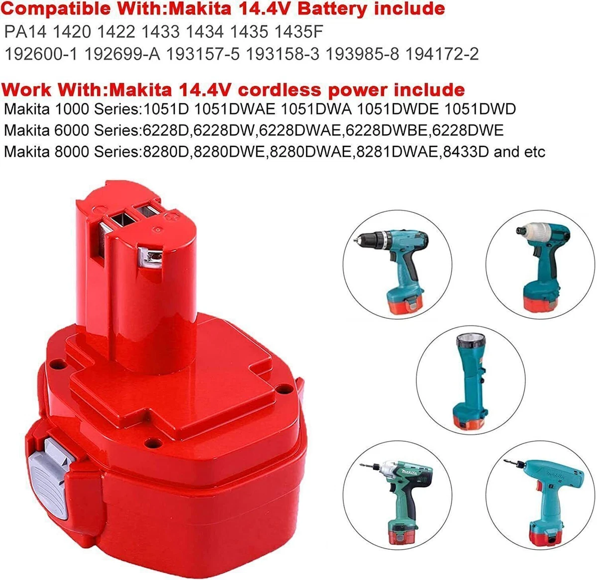 14.4V 4800mAh Ni-MH Akku Für Makita PA14 1420 1422 1433 1434 1435 