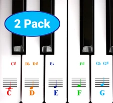 2 Pack Piano Keyboard Note Stickers for White Keys for Up to 88-Key Keyboards