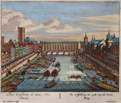 Paris - Pont au Change - Rare View by Peter Schenk - Original around 1710