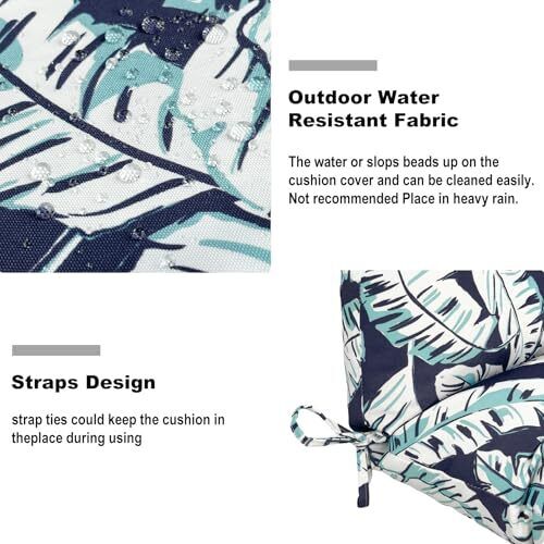 Set of 2 Outdoor High Back Chair Cushions 44"x 22",Water Baltic Palms White - Picture 5 of 7