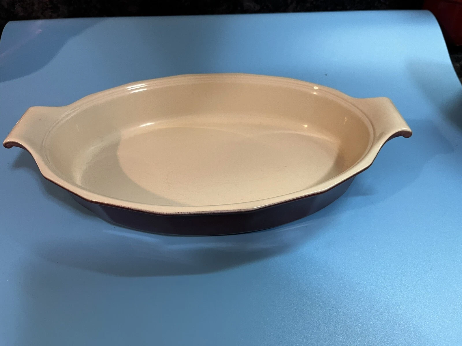 Emile Henry Williams Sonoma Red Ruffled Oval Stoneware Baking Pan 13” 1.76 L