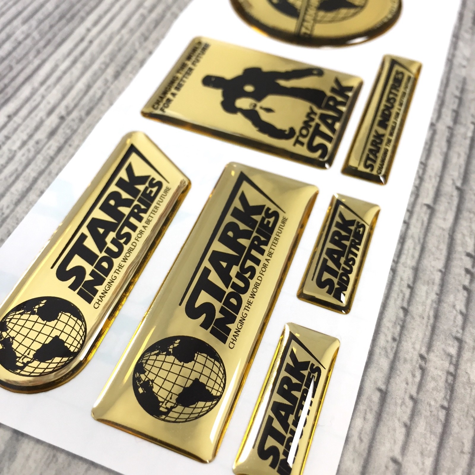 Stark Signature Sticker Iron Man Stark Industries Tony GOLD Chrome 3d domed emblem decal ...