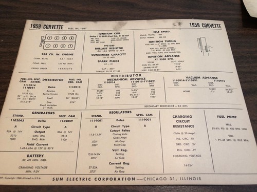1959 Sun Electric Car Specs Sheet Chart Chevy Ford Rambler Studebaker Edsel - Picture 10 of 41