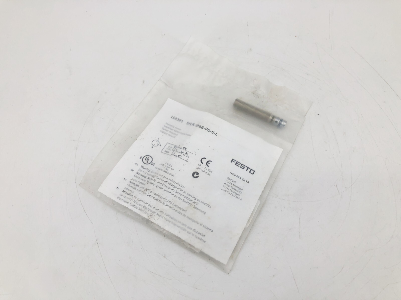 New Festo SIEN-M8B-PO-S-L Inductive Proximity Sensor Switch 10-30 VDC 150391