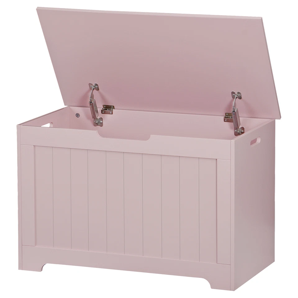Caja de almacenamiento de madera para niños con tapa con bisagras de seguridad rosa Foto 4 de 4