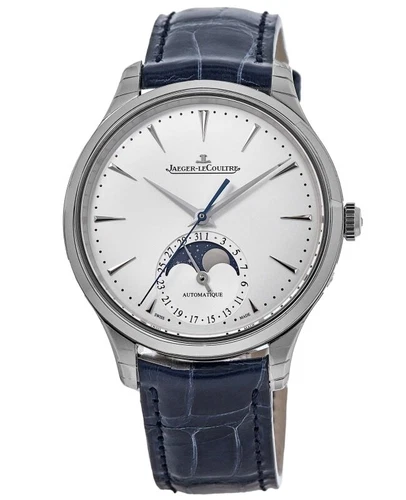 Nuevo Jaeger LeCoultre Master Ultra Delgado Luna Esfera Plateada Cuero Para Hombre Q1248420