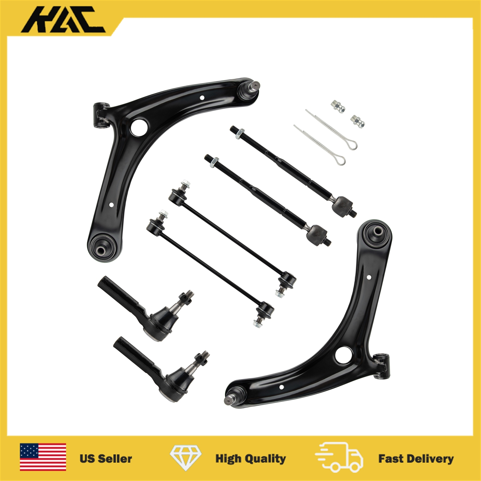 8pc Front Lower Control Arms Tie Rods Ball Joints Fit 2007-2008 Dodge Caliber