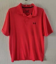 Under Armour Mens Sz Solid Highlighter Orange Stripe Polo Shirt Loose Fit Heatge