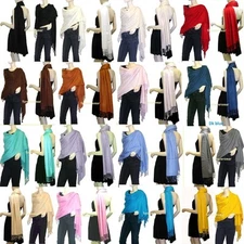 NEW Women Soft PASHMINA SILK Classic Solid Cashmere Wool SHAWL Scarf Stole WRAP
