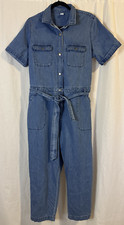 Old Navy coverall women's L Blue Denim Jumpsuit Boilersuit short Sleeve cropped