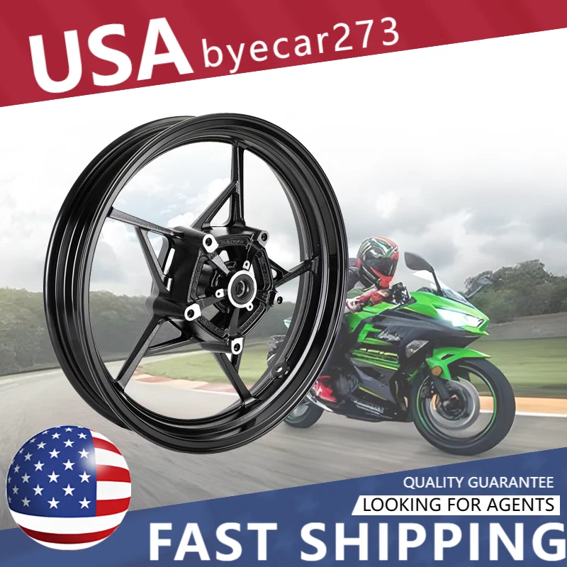 Gloss Black 17''x3'' Front Wheel Tubeless Rim for Kawasaki Ninja 400 Z400 18-23 - Image 2 of 4