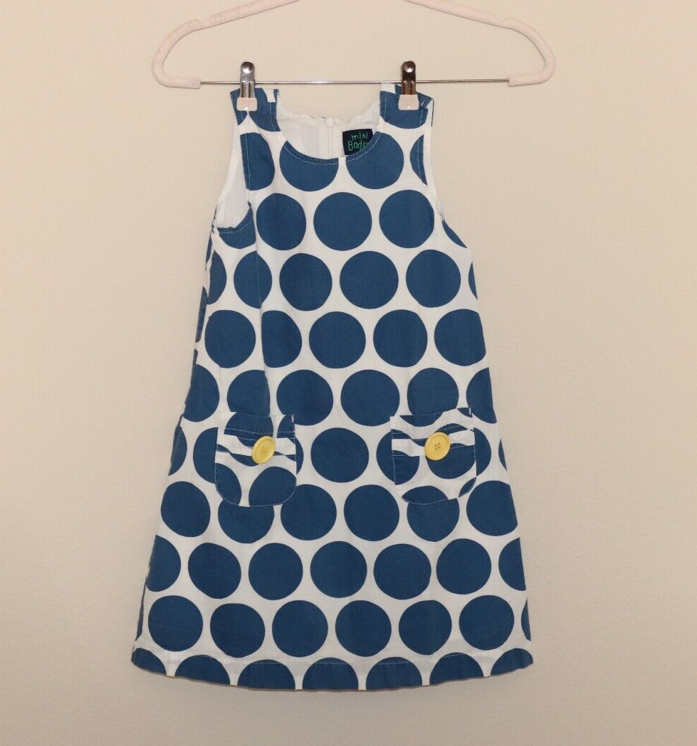 mini boden jumper dress Mini Boden Jumper Dress Size 7 8 EUC White w/ Blue Dots VGUC