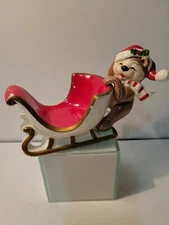 Fitz & Floyd Teddy Bear On Sleigh Ceramic Dish  voltive candle holder 1981 