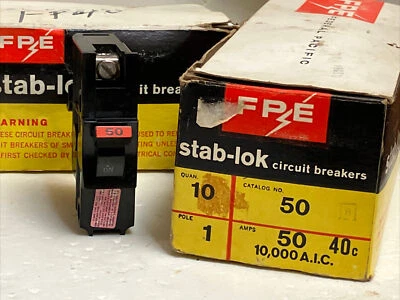 FEDERAL PACIFIC ELECTRIC 1 ct NA50 FPE Federal Pacific NA150 50 Amp 1 Pole Stab-Lok Thick Red Handle NEW!