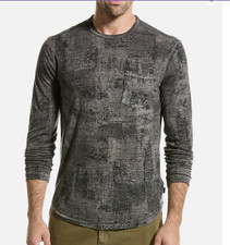 John Varvatos ATKINS LS CHIPPED WALL PRINTED BURNOUT CREW