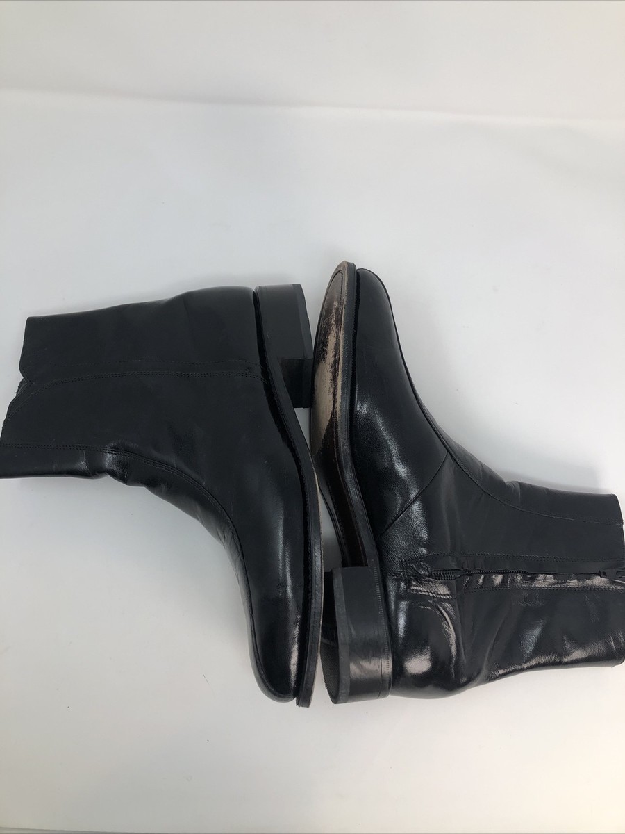 Bike-Toe Black Leather Side Zipper Mod Beatles Ankle Boots - 8.5 Vintage Black Leather Beatles Boots Florsheim Size 11 Mod  main image 4