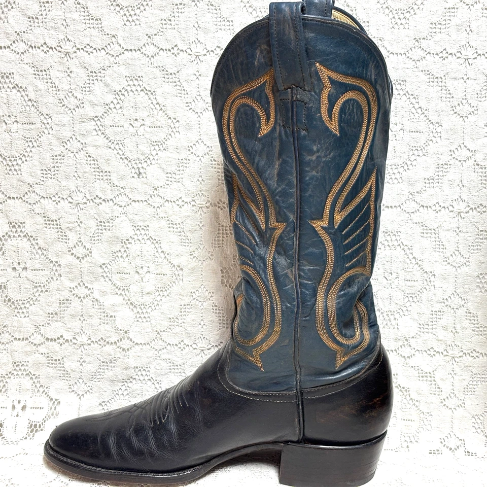 Botas de Vaquero Larry Mahan Para Mujer Talla 8.5 A De Colección Tx EE. UU. Negro Verde azulado Prendas para el torso EXC Foto 4 de 4