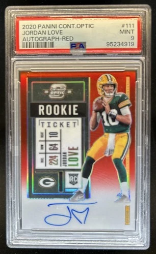 2020 Panini Contenders Optic Jordan Love RC Red Ticket RPS Auto #/199 PSA 9