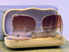 Gucci Butterfly Pearl GG0252S 01 Gold Metal Frame Brown Gradient Lens Sunglasses