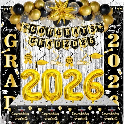 Graduation Decorations Class of 2026, Black and Gold Graduation Decorations, ...