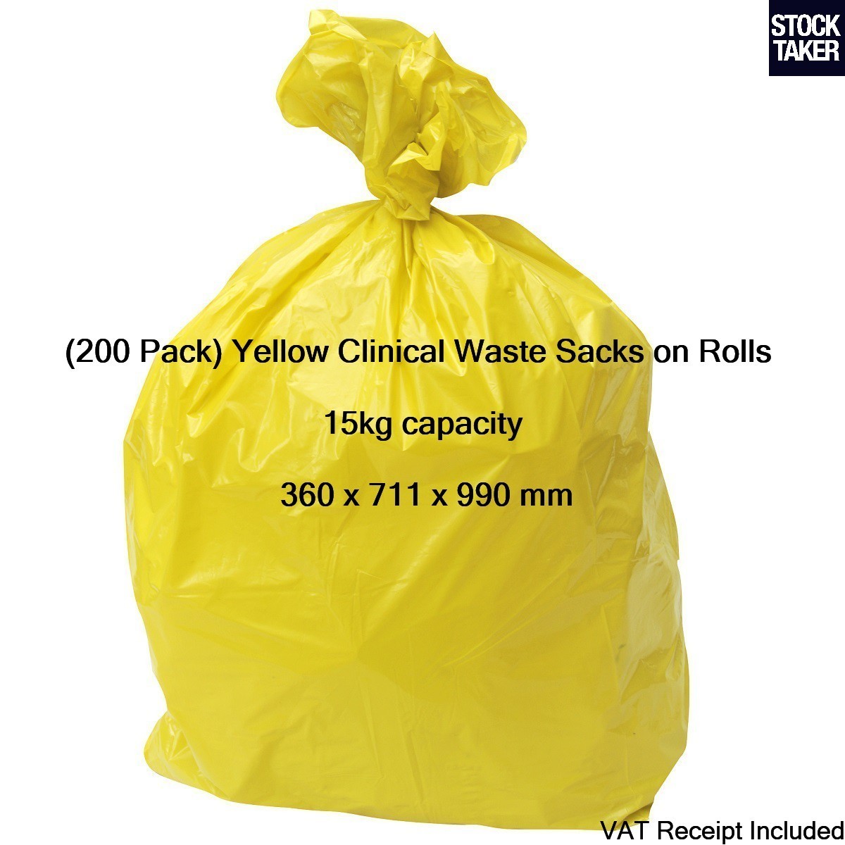 200 x Yellow Clinical Waste Sacks on Rolls Bin Bags 15kg 360x711x990mm (VAT Inc)