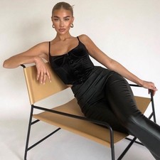 White Fox Boutique Black Velvet Corset Crop Top NWT Medium