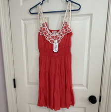 As U Wish Womens S Red/White Lace Sleeveless Smocked A-Line Knee Length Dress