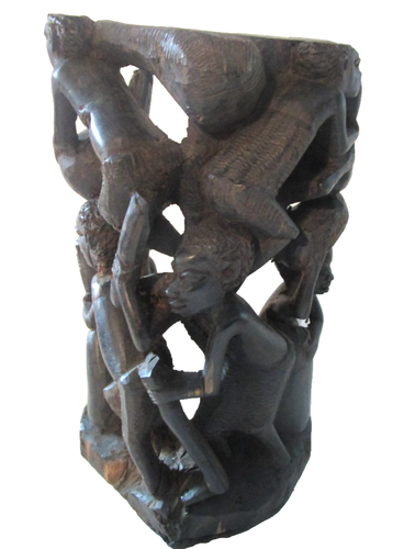Vintage Wooden Carved African Family Tree Figurine 7 People - Picture 4 of 13