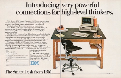 IBM 2 Page Print Ad Smart Desk PC AT/370 Vintage 1985 Computer Office ...