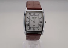 Vintage Seiko Barrel-Tank Quartz White Dial Men's Wrist Watch with Tan Strap