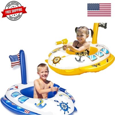 2PCS Inflatable Pool Floats Kids, Pirate Ship Pool Float with Water Gun, Pool...