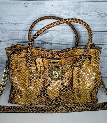 Michael Kors Hamilton Python 2-Way-Bag Snake Print Purse Brown/Tan-Gold Hardware