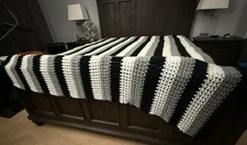 Vintage Handmade Black White Gray Crochet Afghan Blanket Crochet Grandma Blanket