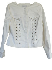 Escada Sport Denim Jacket Sz 40 NWT White Grommets Lacing Snaps Orig. 395