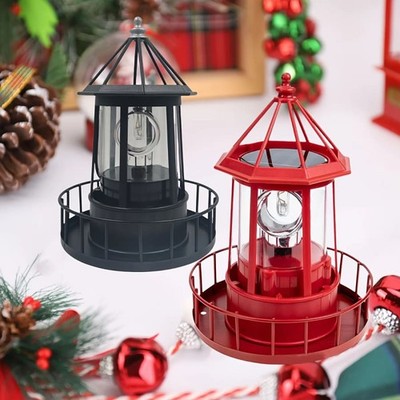 Outdoor Garden Solar Lighthouse Decor Light Rotating Landscape Statue
