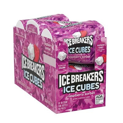 Ice Breakers Ice Cubes Raspberry Sugar Free Gum 6 Bottles 40 Pieces Each