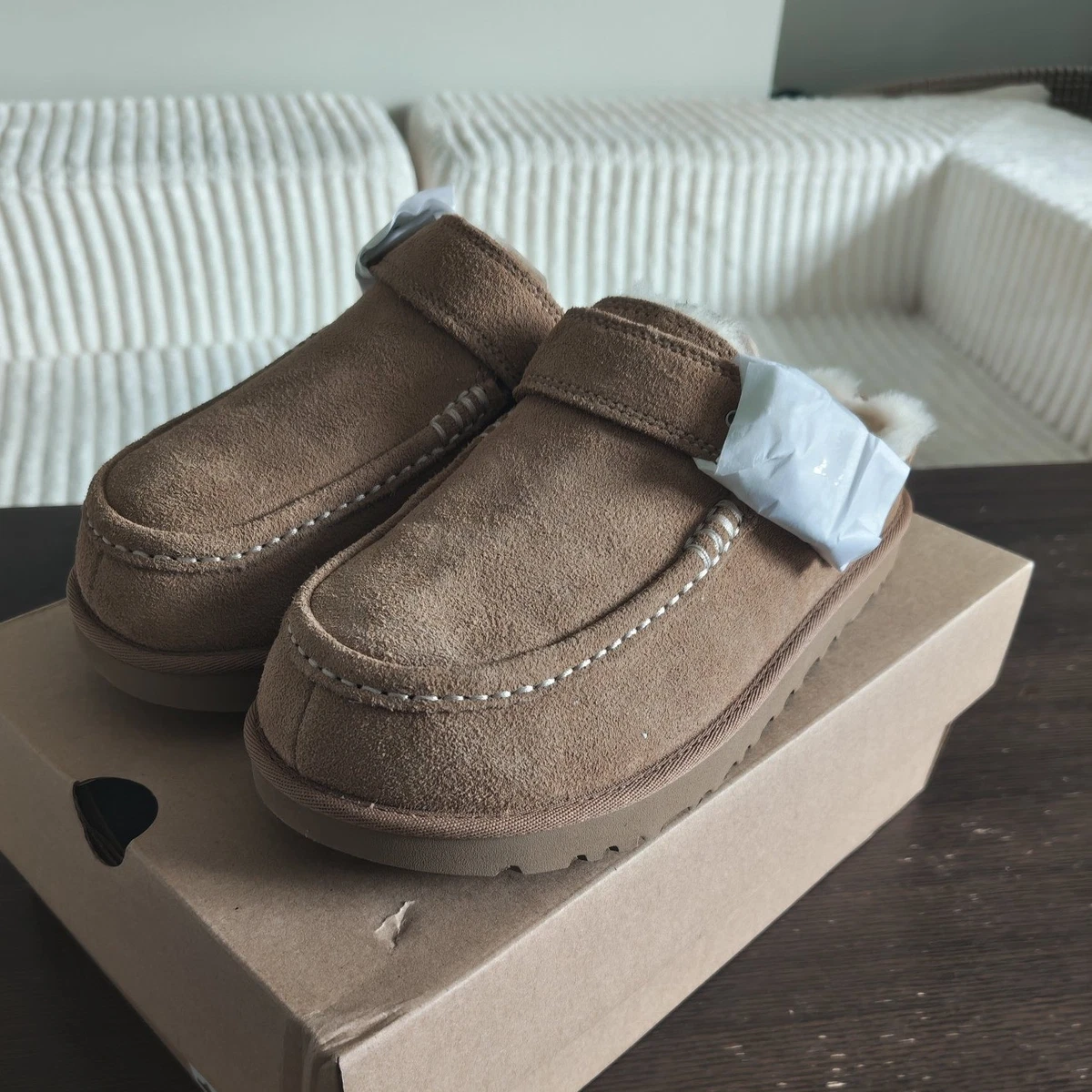 UGG Goldenstar Evelina Clog Womens UK 5 EU 38 Chestnut Suede Sheepskin New Boxed