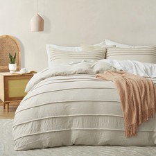 Beige Duvet Cover King Size - Pleated King Duvet Cover, 3PCS Soft and Breatha...