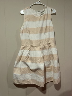 Gap Designed And Crafted Pink Cream Striped Dress Size 12 Pockets Sleeveless