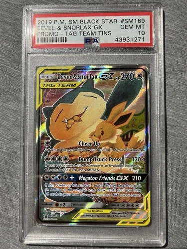2019 Pokemon Eevee & Snorlax GX SM169 Tag Team Alternate Alt Art Promo PSA 10