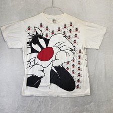 Vtg 90s Sylvester Looney Tunes All Over Print T Shirt XL Single Stitch