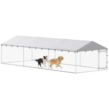 20' x 7.5' x 5' Dog Kennel Outdoor with Waterproof Roof, Silver