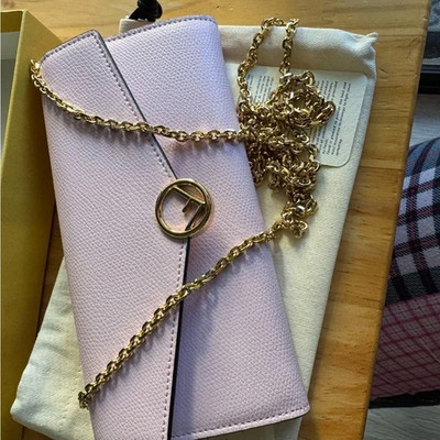 Fendi ''F is'' Continental Chain Wallet Pink  Embossed Leather