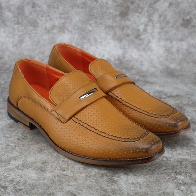 Vincent Cavallo Bespoke Loafers Dress Shoes Mens Size 8 Brown Leather Embossed