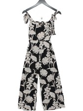 Topshop Women's Jumpsuit UK 2 Black Floral 100 Polyester Wide-Leg Jumpsuit