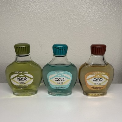 Vintage Aqua Velva After Shave Set of 3 Frost Lime Surf & Redwood Rare *Read*